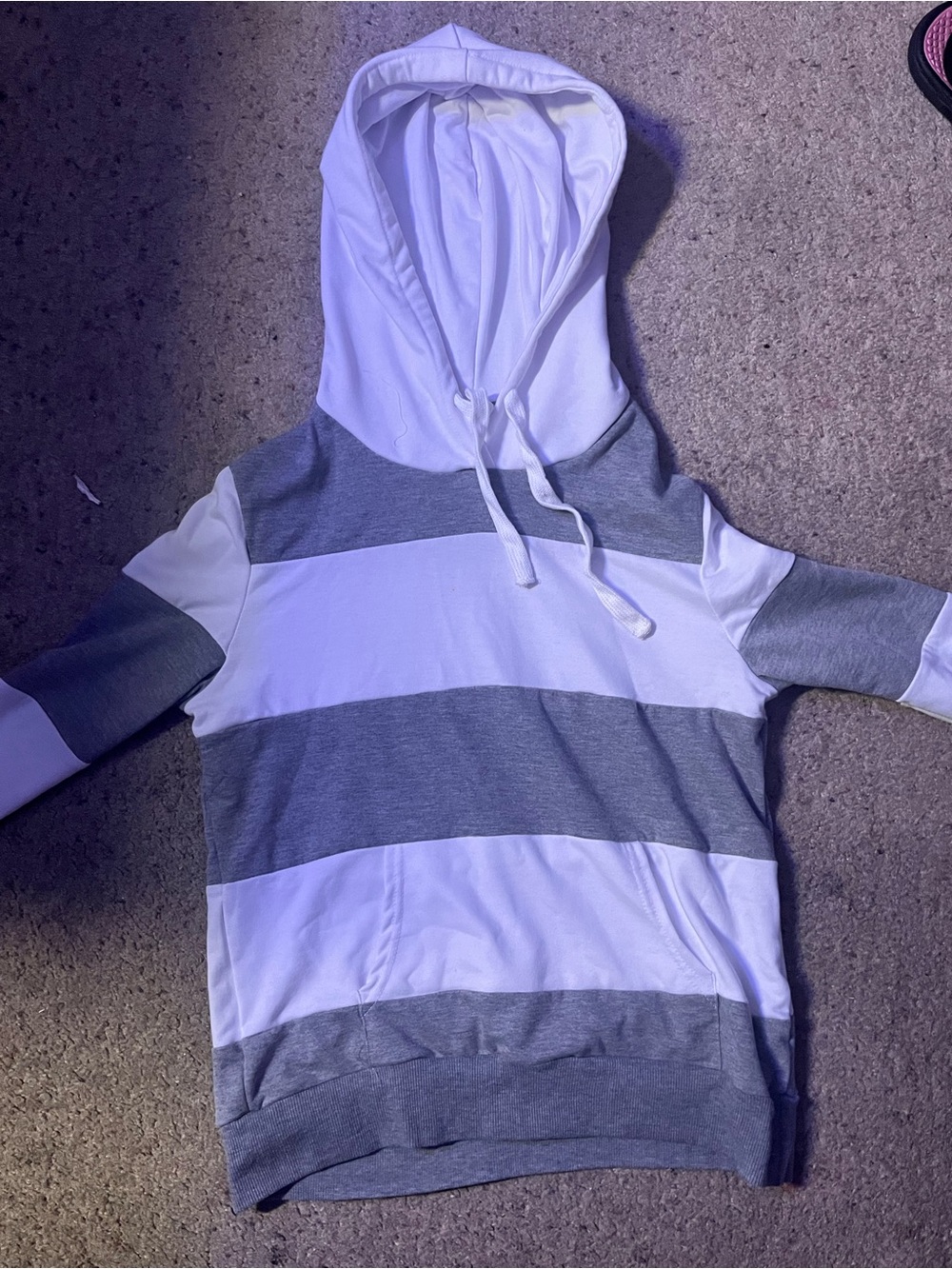 Kids Hooded Pullover Sweatshirt - White & Gray Stripes